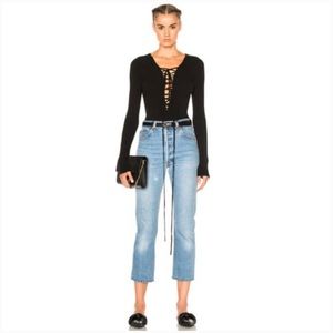 ALC Ribbed Lace Up Top Color Black Size Small